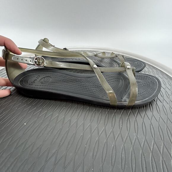Crocs Isabella Gladiator Jelly Strappy Sandals Studded Brown/Black Sz Womens 10 - Picture 1 of 8